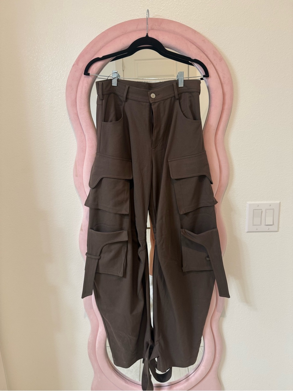 Women's Dark Brown Cargo Wide-Leg Pants